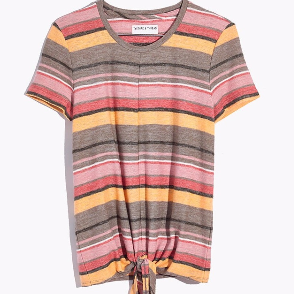 striped tie front tee